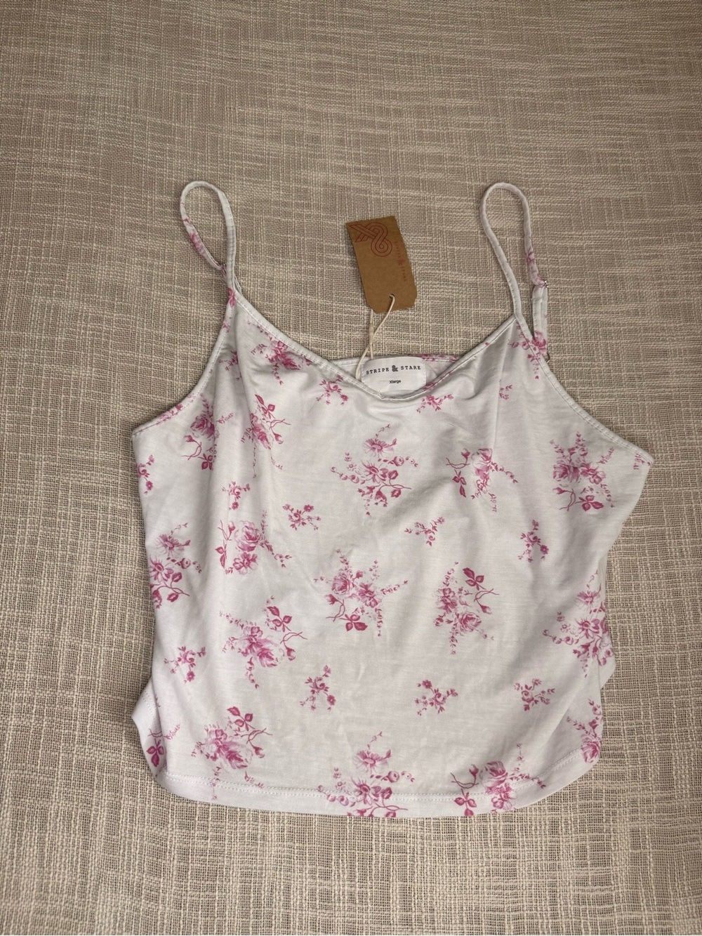Stripe & Stare White Pink Floral Cami Tank Top XL Cottagecore NWT